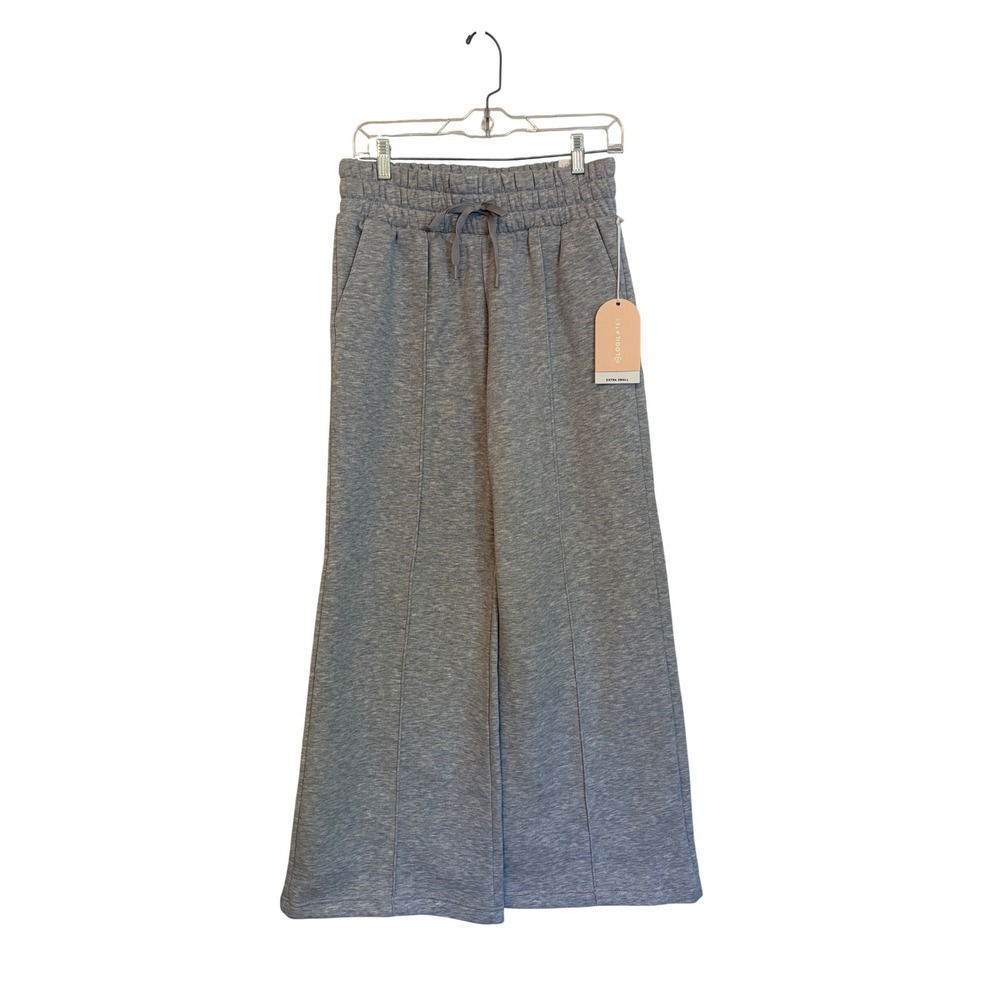 Blogilates Travel Trouser Sweats Heather Grey Wide Leg Pintuck Pants XS NWT